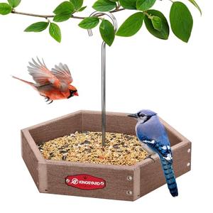 Kingsyard Heavy Duty Hanging Platform Bird Feeder Weatherproof, Recycled Plastic Tray with Metal Mesh Screen, Easy Clean Outdoor Feeder for Cardinals Bluebirds Wild Birds, Brown