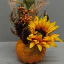 Artificial Pumpkin Floral Arrangement with Burgundy Sunflowers & Autumn Leaves  Fall Table Centerpiece for Thanksgiving, Halloween & Harvest Dcor  Rustic Farmhouse Pumpkin Autumn Dcor