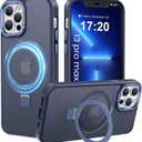 Compatible with iPhone 13 pro max Case with Magnetic Ring Stand, Military Drop Protection, Anti-Scratch/Anti-Fingerprint Translucent Matte Phone Case for iPhone 13 pro max (Dark Blue)