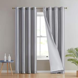 HLC.ME Jefferson Faux Silk Semi Sheer Light Filtering Microfiber Lined Grommet Lightweight Window Curtains Drapery for Bedroom, Dining Room & Living Room, 2 Panels (54 x 84 Inch, Light Grey)