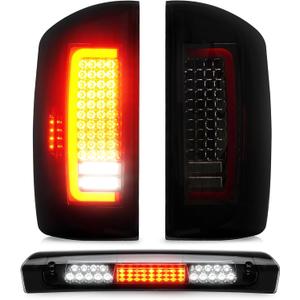 Tresound Tail Light + 3rd Brake Cargo Lamp for 2007-2008 Dodge Ram 1500, 2007-2009 Ram 2500 3500, Third High Mount Stop Light Rear LED Taillight Assembly, 55277302AC 55277303AC (2007-2008 (09 2500 3500), Taillight + Brake Light)