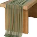 Ling's Moment 14Ft Sage Green Chiffon Like Table Runner with Silver Sparkle Light Green Sheer Table Runner for Wedding Rustic Boho Wedding Party Bridal Shower Decorations Birthday Campsite Green