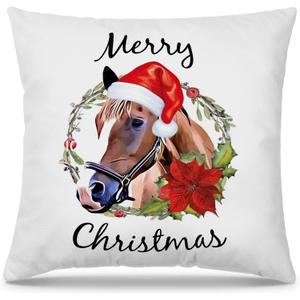 Mingnei Merry Christmas Horse Throw Pillow Covers Couch Home Cushion Cover, Funny Christmas Farm Horse Hat Sofa Living Room Bed Decorative Pillow Cases 18 x 18 Pillowcase