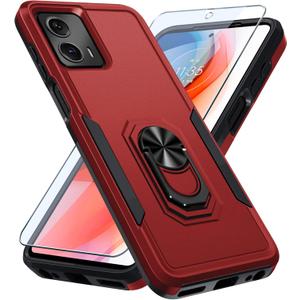 4 x Janmitta Compatible with Moto G 5G 2023 Case with Screen Protector,Heavy Duty Shockproof Full Body Protective Cover Built in Rotatable Metal Ring Holder Kickstand,Red