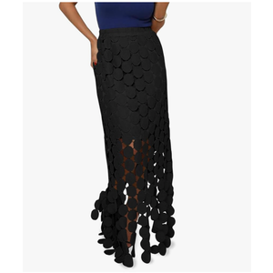Cicy Bell Womens Hollow Out Maxi Skirts Summer High Waisted Boho Fringe Hem Long Skirt, Small