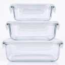 Pmssypl Glass Food Storage Containers with Airtight Lids, 3Piece Set, Stackable Meal Prep Containers (Transparent White)