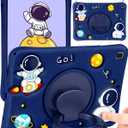 Wazzasoft for Samsung Galaxy Tab A7 Lite 8.7 Case Boys Cute Astronaut Cover Kawaii 3D Cartoon Spacemen Girls Cool with Rotating Handle Stand + Strap Soft Silicone Funda for Galaxy A7 Lite Table Cases