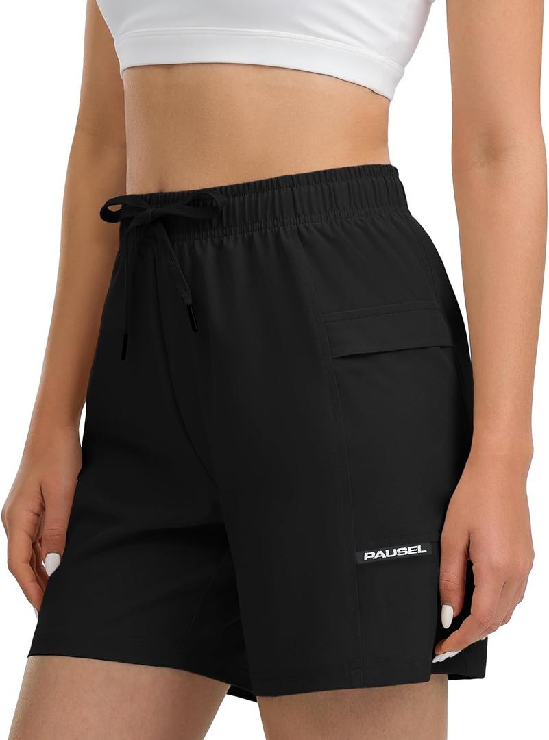 Women's Hiking Cargo Casual Shorts 6 inches Lightweight Quick Dry Athletic Shorts for Golf Workout Travel Summer 2025 (X-Large, Black)