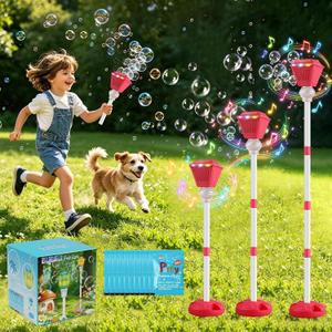 Bubble Machine for Kids Toddlers - 2026 Rechargeable Automatic Bubble Machine with Lights & Music, Bubble Blower with Adjustable Stand up to 47 Inch for Backyard Games, Outdoor Play (Red)