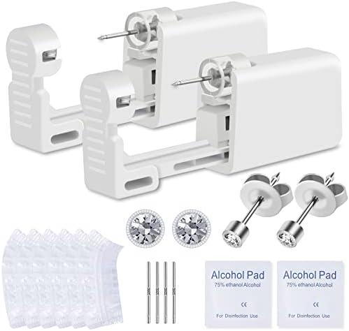 Ear Piercing Kit, Anzero 2 Pcs Disposable Ear Piercing Gun with Preloaded Ear Stud, at Home Self Ear Piercing Gun Kit - 3MM Earrings Stud