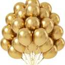 FOTIOMRG Metallic Gold Balloons 12 inch, 50 Pack Chrome Gold Latex Party Balloons Helium Quality for Birthday Graduation Baby Shower Wedding Party Decorations (with Gold Ribbon)