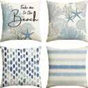 AVOIN colorlife Take Me to The Beach Summer Throw Pillow Covers, 20 x 20 Inch Blue Ocean Starfish Summer Cushion Case for Sofa Couch Set of 4