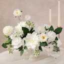 Ling's moment Fake Flowers Box, Faux Artificial Greenery Stems Foam Roses Silk Dahlia Rose Leaves Fabic Flower for Centerpieces Bouquet Wedding Vase Floral Decorations, White & Sage, Grand Combo