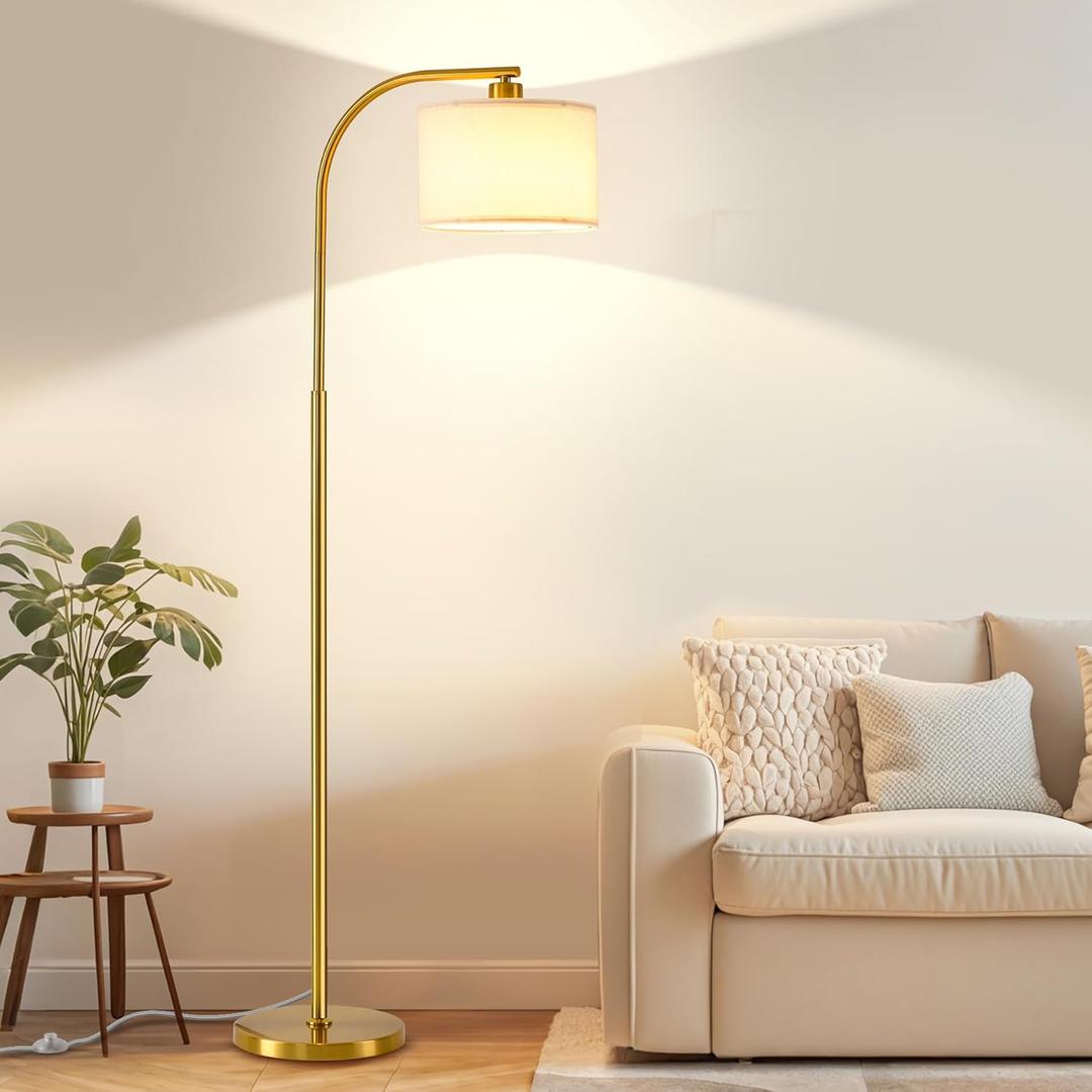 Tall Floor Lamp for Living Room,65'' Modern Standing Lamps with 9W LED Bulb,Elegant Floor Light with Fabric Shade,Gold Tall Lamp for Bedroom Office Study Room Corner Dining Room
