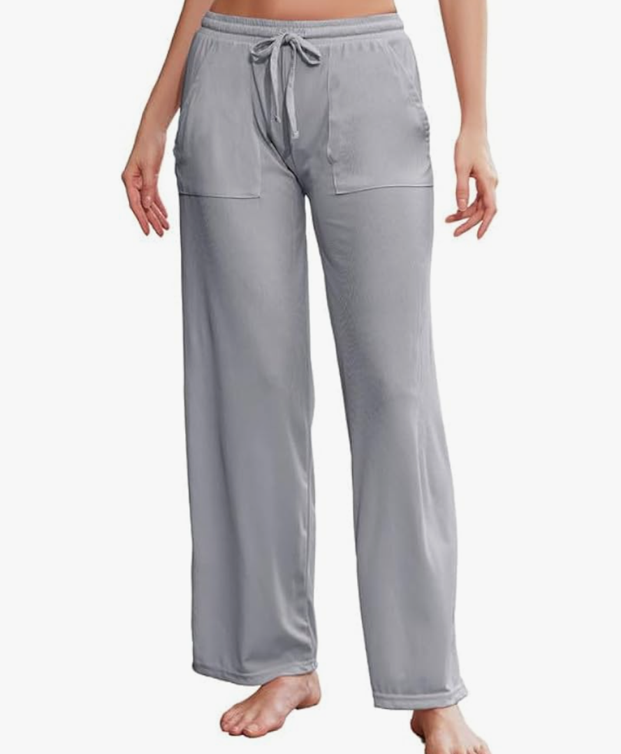 LYCY Women Soft Pajama Long Pants, Comfy Wide Leg Lounge Pants With Pockets Stretch knit Pajama Bottoms Large