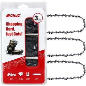CHJC 20 Inch Chainsaw Chain 3/8" Pitch, .050" Gauge, 72 Drive Links, Fits Stihl MS311 MS391, Husqvarna 257, 261, 365, 372XP, 455 Rancher, 460 Rancher, 570, 576XP (3 Chains)