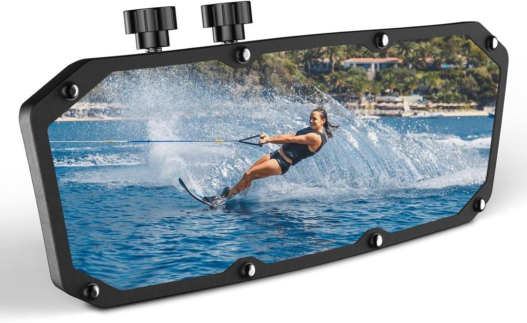 Boat Rear View Mirror,Universal 4"x11" Marine Mirror Accessories and Lock Konb,Wide-angle Convex Boat Fit for Pontoon Boat Floating Bridge Boat Sports Crew Surfing