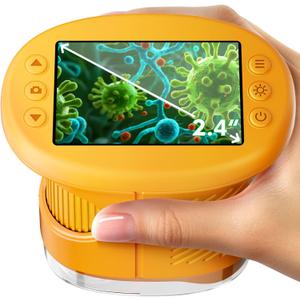 1000X Handheld Microscope for Kids, 4K 2.4" Screen Digital Kids Microscopes with 12 Slides, Portable Edu Toys Gifts for Age 3 4 5 6 7 8 9 10 11 12 Year Old Boys Girls Children Students (Yellow)