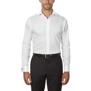 Calvin Klein Men's Regular Fit Herringbone French Cuff Non Iron Dress Shirt (16" Neck 32"-33" Sleeve, White)
