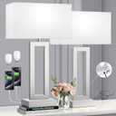 Seealle 22" Tall Bedroom Lamps for Living Room - Touch Brushed Nickel Bedside Lamps with USB C+A, 3 Way Dimmable Lamp for Nightstand, Modern Night Stands Lamps for End Tables(White&Silver)