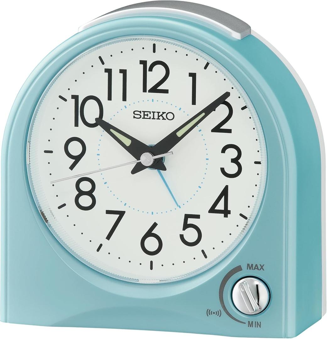SEIKO QHE204LLH Dome Non Ticking Bedroom Alarm Clock, Blue, 4.6 x 4.5 Inches
