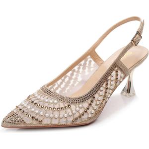 VenusCelia Women's Charming Lady Slingback Pump Shoe (8.5, Gold)