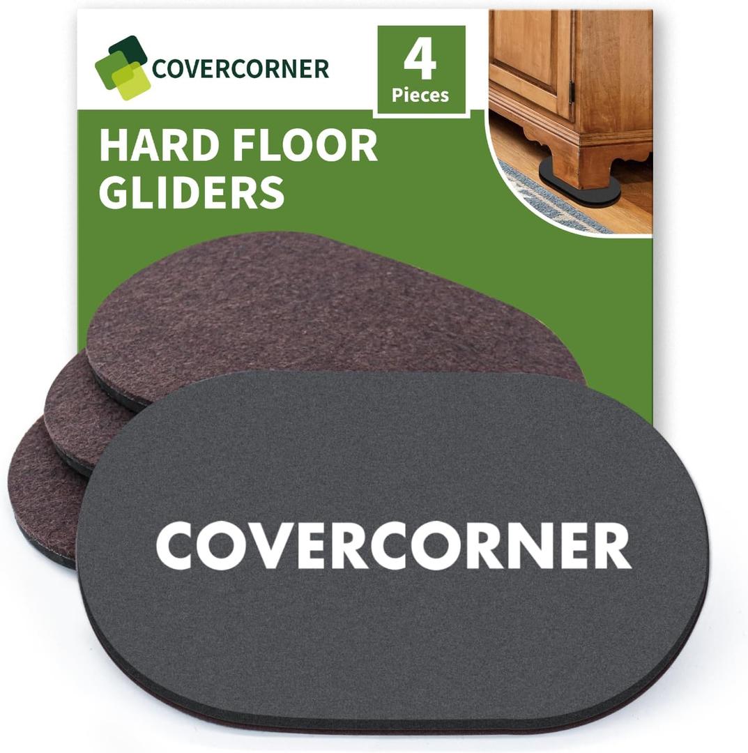 COVERCORNER Furniture Sliders for Hardwood Floors 4 PCS - 9 1/2 inch Sliders for Moving Furniture  Felt Furniture Pads for Hardwood Floors Brown