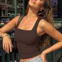 Trendy Queen Double Lined Square Neck Crop Top Women Teen Girls Buttery-Soft Sleeveless Basic Aesthetic Going Out Tank Top (Brown, M)