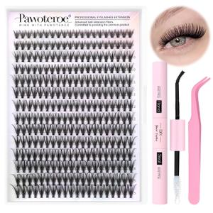 Pawotence Lash Extension Kit DIY 280pcs Individual Lash Clusters Kit 30D Natural 8-15mm Cluster Eyelash Extensions Kit with Lash Bond and Seal, Lash Tweezers for Self Use (30D, 0.07D, 8-15mm, Kit)