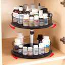 2 Tier Medicine Cabinet Organizer, Rotary Turntable Organizer for Medicine and Vitamin Bottles, Under Sink Organizer for Medicine, Bathroom Cabinet Storage, Tray has Removable Dividers, Easy Assembly