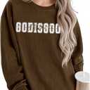MYHALF Love Like Jesus Hoodies for Women Christian Bible Verse Sweatshirt Casual Drawstring Waffle Pullover Tops with Pocket (Brown, L)