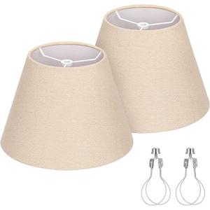 Seaside village Small Lamp Shades for Table Lamp, Natural Linen Lamp Shades Set of 2, 5.5" Top x 10" Bottom x 6.6" High, Brown Burlap Lampshade Replacement, Spider, Bulb Clip Adapters Included