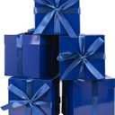 Jaywayang 5 Pack Blue Gift Boxes with Lids, Ribbons and Tissue Papers Square Gift Boxes - 7.1 Inch - Birthday, Wedding, Presents Wrapping, Father's Day, Valentine's Day Decoration Party Favor Boxes.