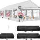 DWVO 16x32 ft Outdoor Heavy Duty Party Tent Wedding Event Shelters Upgraded Galvanized Canopy with Large White Roof, Removable Sidewalls & Storage Bags