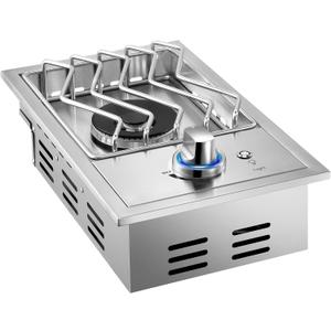 Single Grilling Side Burners for Outdoor Grill, 15,000BTU Natural Gas Side Burner, Sturdy 304 Stainless Steel, with Liquid Propane Kit, Drop-in Side Burner for Outdoor Kitchen BBQ Island