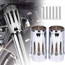 Goldfire Upper Fork Slider Covers Billet Fork Boot Slider Protective Shells Fit For Harley FLT FLHR FLHX FLHT COW Bells Touring Street Glide 1986-2019 Accessorie (Chrome Style)