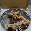 XNM Western Highland Cow Clock for Living Room Bedroom Brown Glass Wall Clocks Battery Operated 12 Inch Rustic Farmhouse Wall Clock Silent Non-Ticking