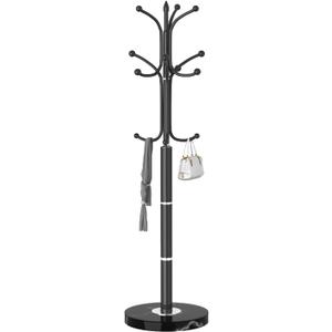 Snaikor Metal Coat Rack Freestanding, Sturdy Coat Rack Stand with Natural Marble Base, Modern Black Coat Racks Tree Hats Hanger Holder Stand for Entryway, Hallway, Office(12 Hooks), Black