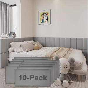 3D Anti-Collision Wall Padding for Kids Self-Adhesive 10PCS Grey headboard Panels for Wall Peel and Stick headboard (Gray)