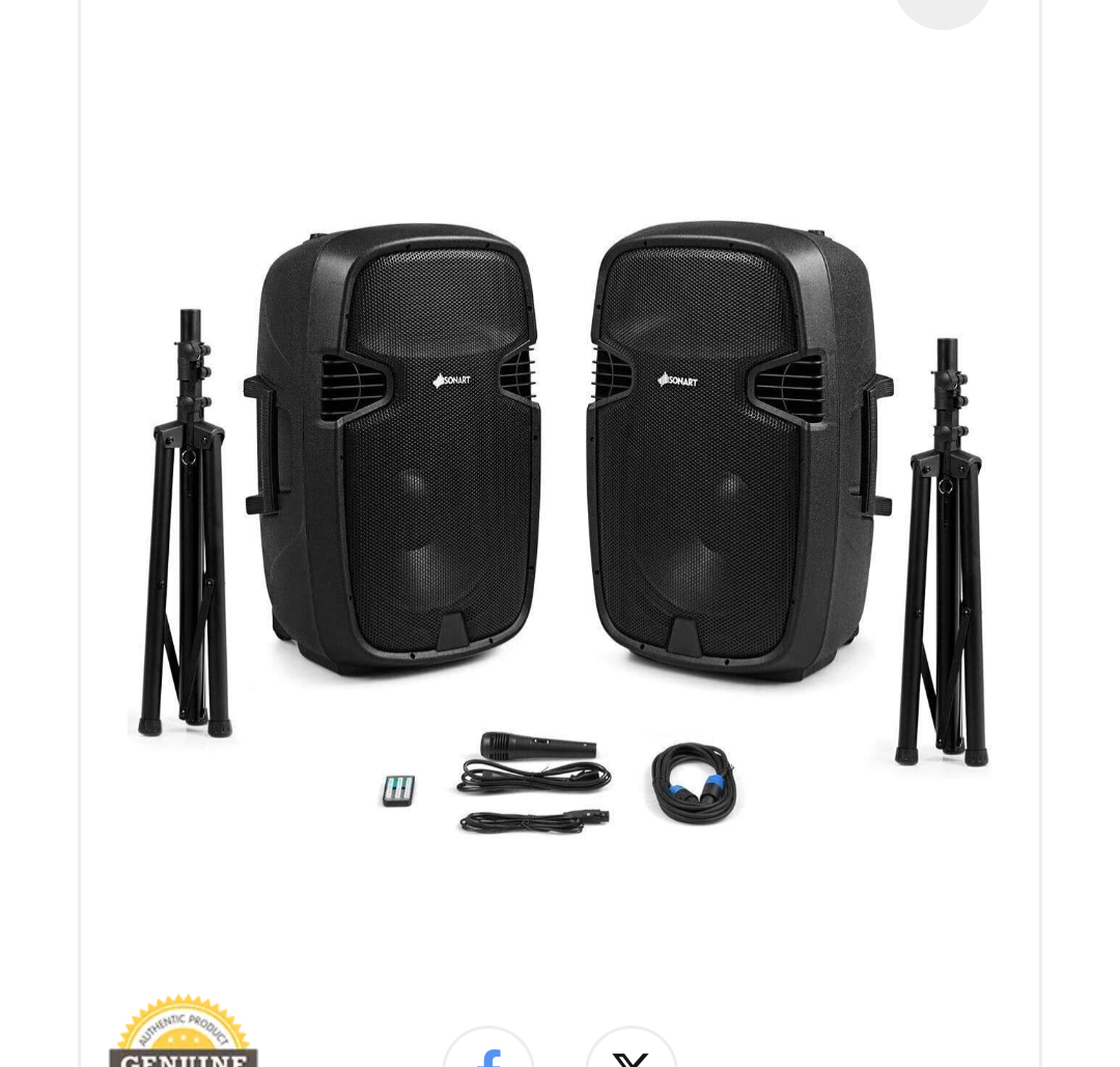 Sonart Portable 3000W Wireless 2-Way Powered PA Speaker System Set, 15-Inch Professional DJ Active Passive Speaker with Bluetooth, USBSD Card Input, FM Radio, 2 Speaker Stands, Microphone