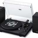SoulBox S1 Vinyl Record Player with Stereo Speakers, Turntable with Built-in Preamp, S-Shaped Tonearm, 33/45 RPM - Black