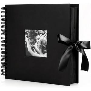 INNOCHEER Photo Album - Self Adhesive 80 Black Pages, Large Scrap Book Wedding Guest Book for DIY Anniversary Travel Memory Scrapbooking (Black 10X10)
