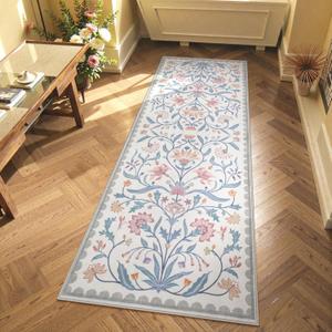 Lahome Boho Floral 2x6 Bathroom Runner Rugs Non Slip Washable, Grey/Beige Soft Runners for Hallways, Indoor Carpet Runner with Rubber Backing for Bedside Entryway Kitchen(Grey/Beige,2x6)