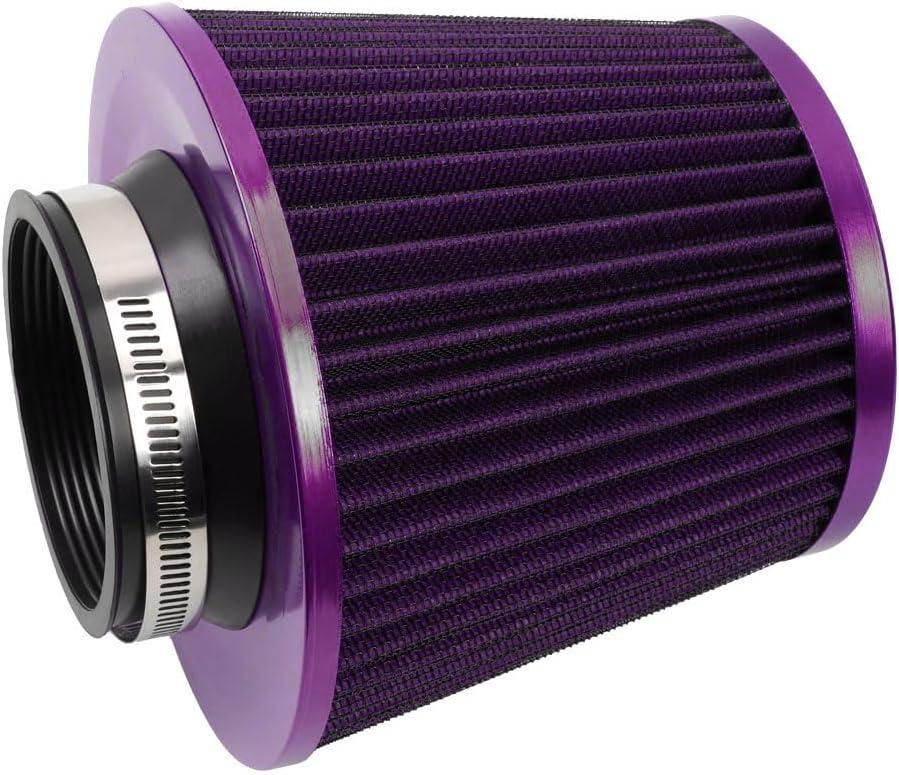 3-inch Cold Air Intake Filter 76mm, High Performance Clamp-On Engine Intake Air Filter, Washable Reusable & Universal Round Tapered Replacement Air Filter, Purple