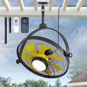 LEDIARY 27Inch Outdoor Ceiling Fans with Light for Gazebo, Hanging Ceiling Fan, Waterproof Outdoor Ceiling Fan with Remote&APP Control, Plug-in Design,3CCT Dimmable, Caged Fans for Patios, Porch
