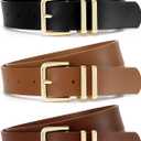 3 Pack Women Leather Belt for Jeans Dresses Pants 1.3 inches Fashion Ladies Waist Belts Gold Silver Buckle (04-black+brown+coffee) Fit waist 36-41 inches