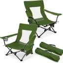 Joyfair Beach Camping Chair (2 Pack), Outdoor Folding Lawn Chair for Adults, Heavy Duty Portable Chair with Armrest for Outside Fishing, Sport, Patio, Cup Holder & Storage Pocket, Carry Bag (Green)