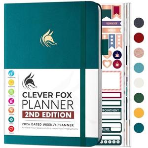 Clever Fox Planner 2nd Edition Dated Jan 2026-Jan 2027 – Colorful Weekly & Monthly Goal Setting Planner, Habit Trackers, Time Management and Productivity Organizer, Gratitude Journal, A5 (Dark Teal)