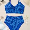 Herseas Women's O Ring Bikini Sets 2 Pieces Floral Print Swimsuits High Waisted Bathing Suits (M)