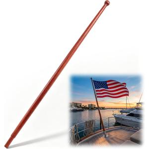 48" Teak Boat Flag Pole for Marine Flags Premium Solid Teak Wood Flagstaff for Yacht Stern Weather Resistant Wooden Flagpole for Boat Dock Yacht Truck Nautical Decor